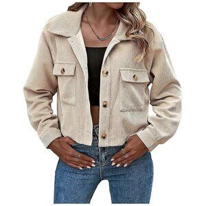 Women's Fall Fashion Cropped Shacket Plaid Jackets Coat-Apricot